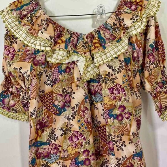Suzi's Ruffles Top & Skirt Small Vtg Floral Gold Trim Party Square Dancing READ - Picture 3 of 4